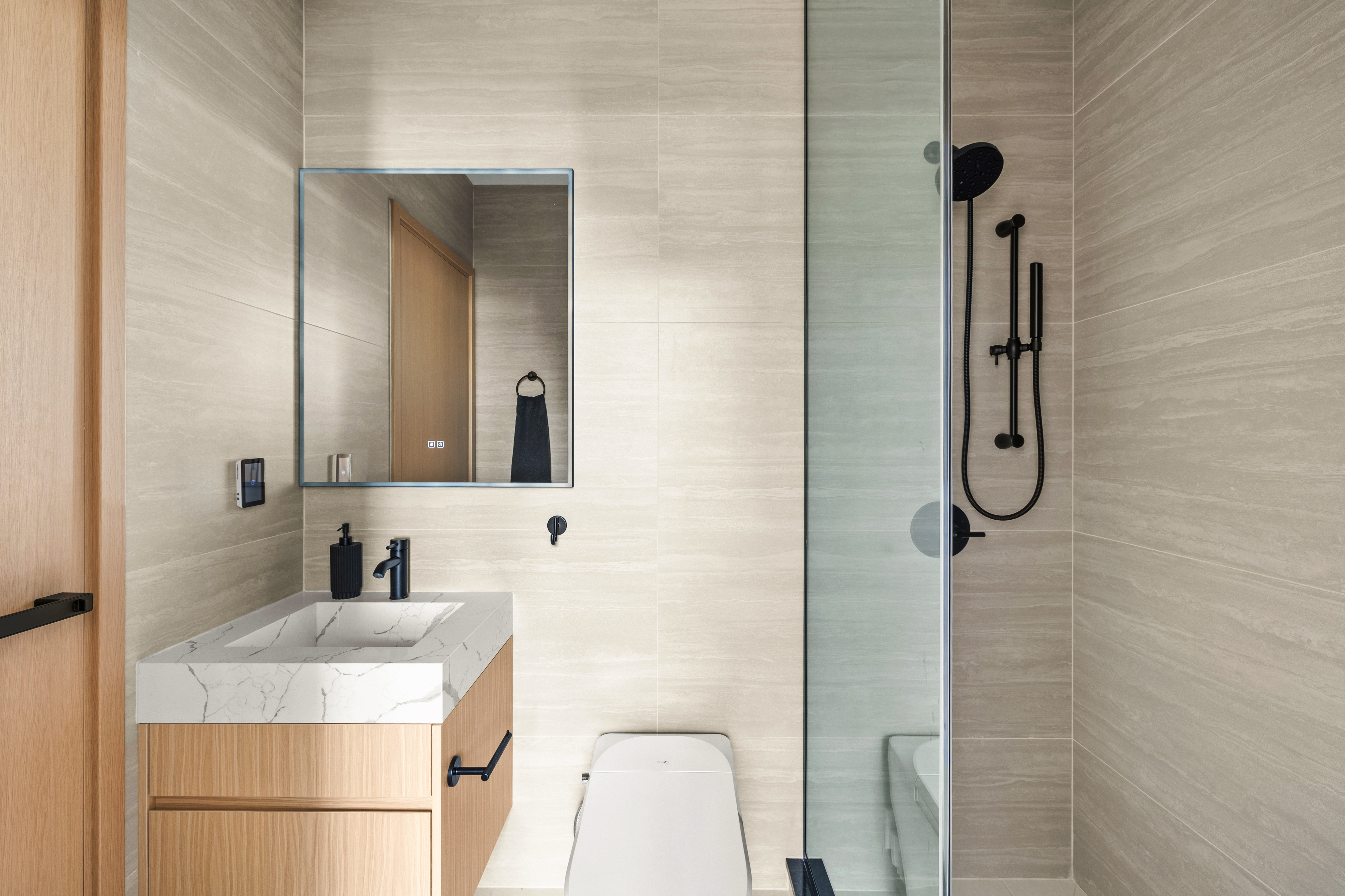 Residence 3B bathroom with glass shower