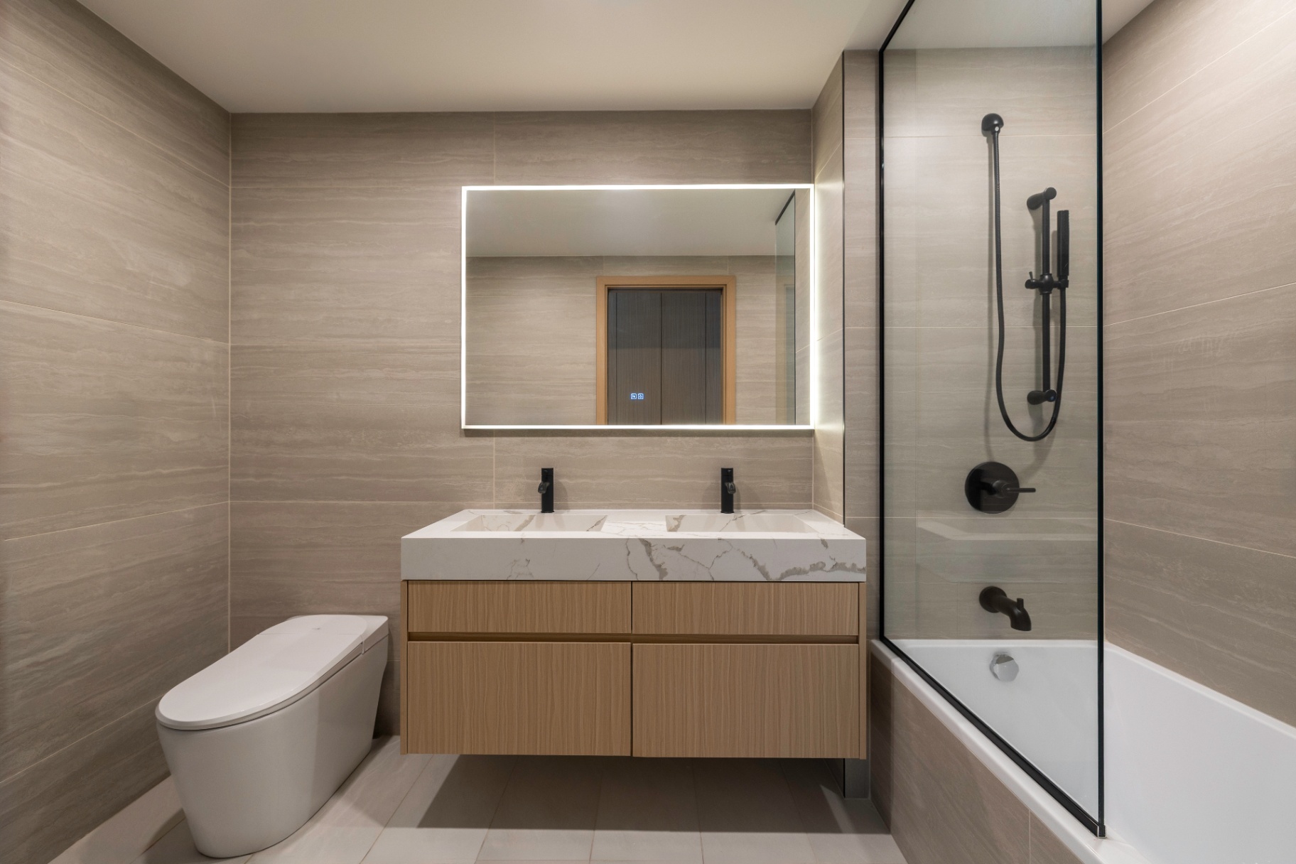 Residence 1B bathroom with double vanity