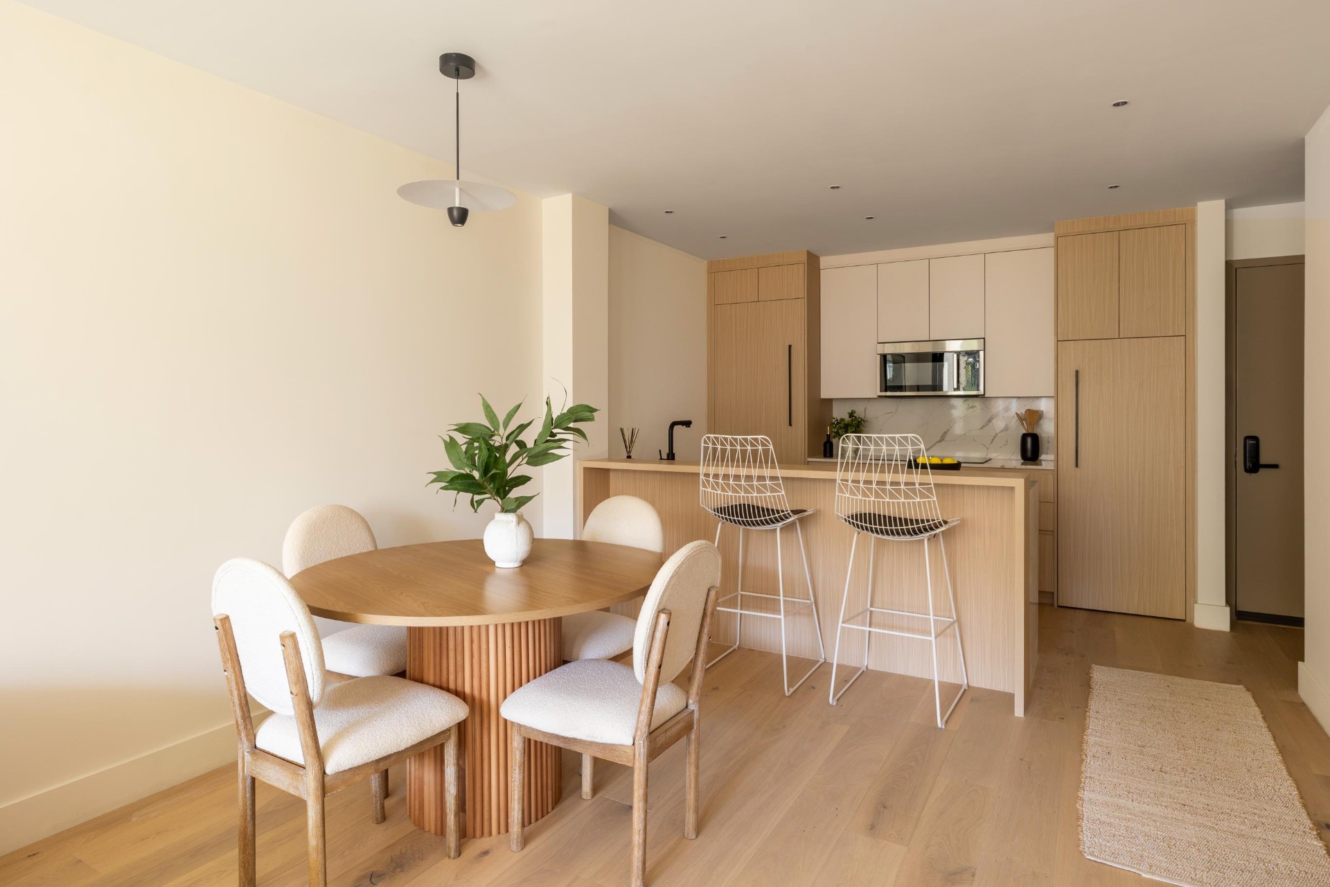 Open kitchen and dining area