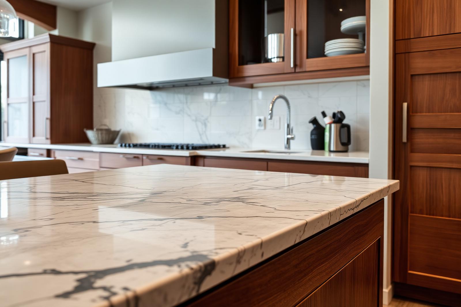 Vein-matched quartz island detail